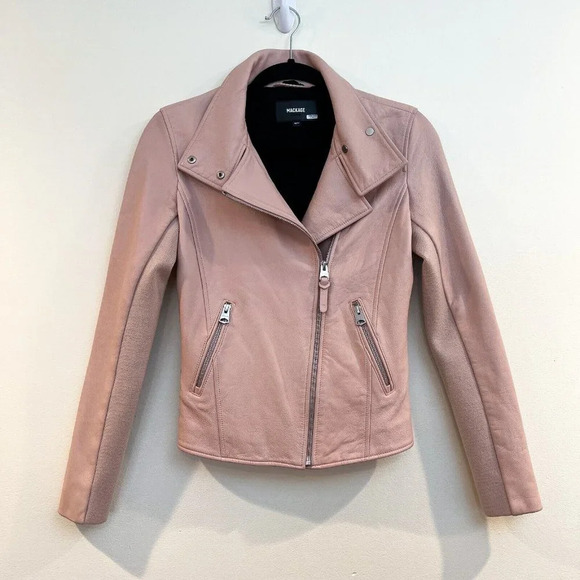 Mackage 100% Leather Light Pink Designer Motorcycle Designer Jacket XS - Picture 2 of 13